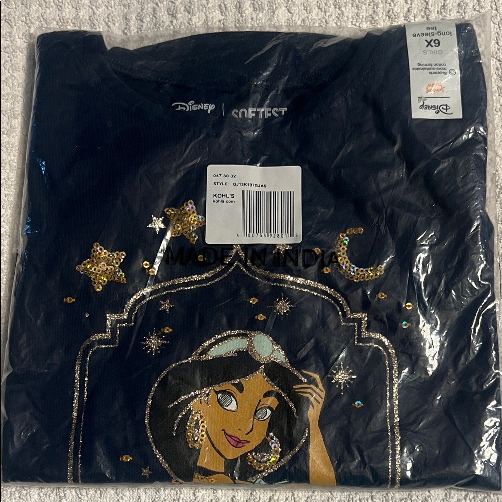 NWT - Disney Jasmine Navy Long Sleeve Tee - Size 6x